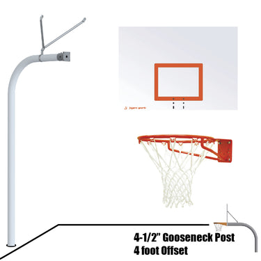 Basketball System - Gooseneck (4-1/2 in. Pole with 4 ft. Offset) - 60 in. Steel Board - Super Goal